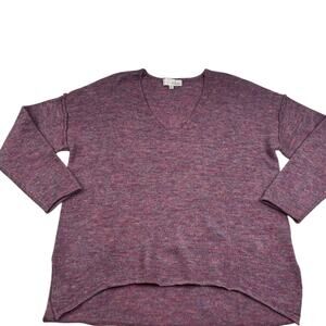 Pinch V-Neck Hi-Lo Acrylic Blend Pullover Soft Comfy Sweater Women's Size Small
